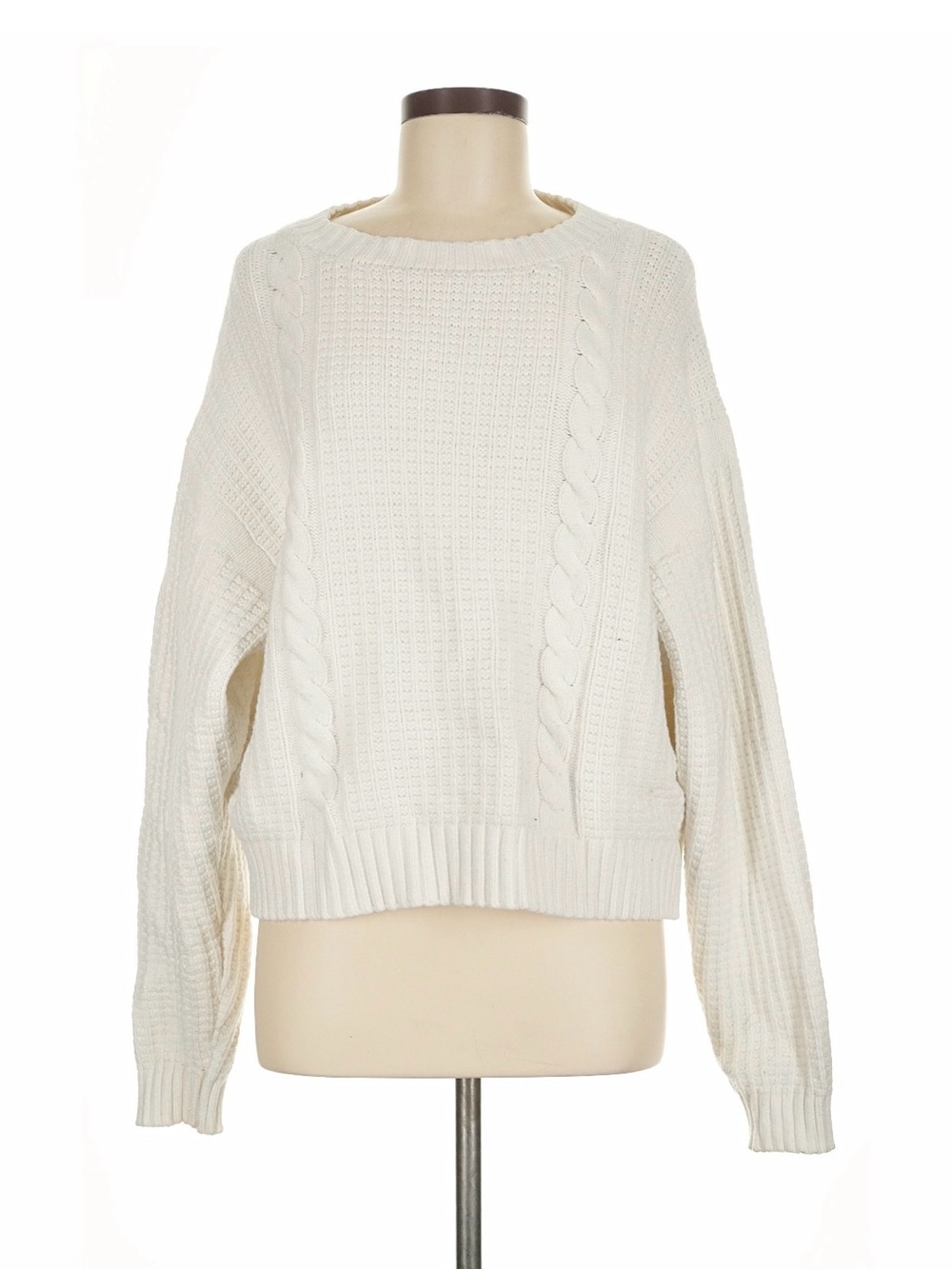 Tavi “Lodge Sweater in Winter White” Cable-Knit Crewneck